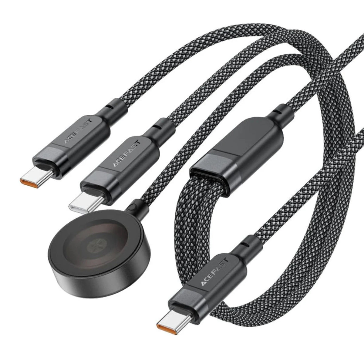 Acefast C6-11 USB-C 3-i-1-kabel - 2x USB-C / Qi 480Mb/s 100W 1,2m - sort