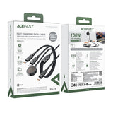 Acefast C6-11 USB-C 3-i-1-kabel - 2x USB-C / Qi 480Mb/s 100W 1,2m - sort
