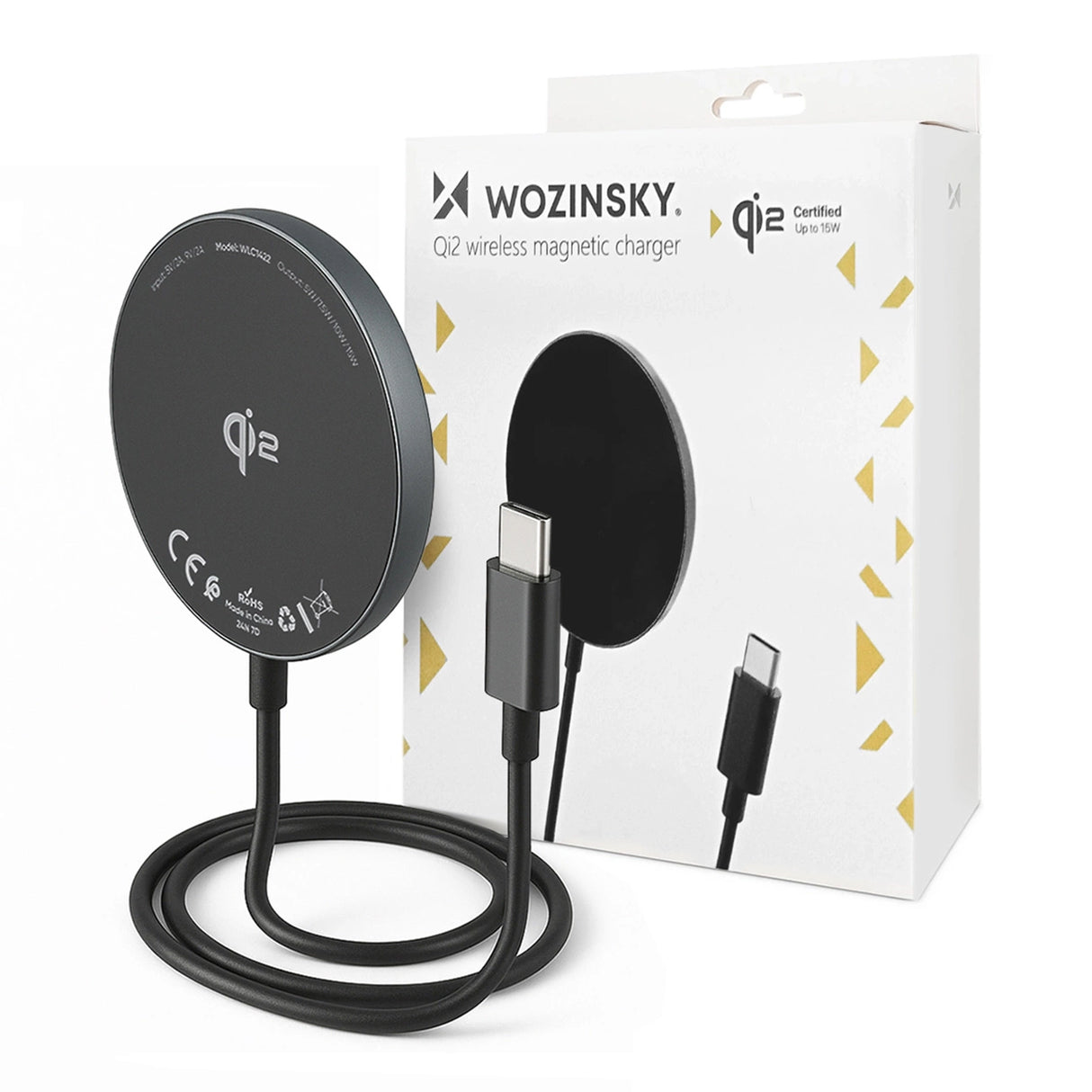 Wozinsky 15W trådløs Qi2 induktiv oplader - sort
