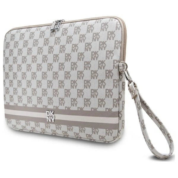 DKNY Sleeve Checkered Pattern Printed Stripes 16" Laptop Case - Beige
