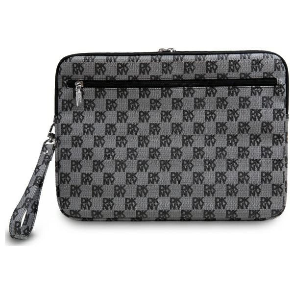 DKNY Sleeve Checkered Pattern Printed Stripes 16" Laptop Case - Black