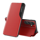 Eco læder View Case til Samsung Galaxy S25 med Flip Stand - Rød