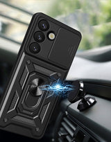 Hybrid Armor Camshield med Camera Cover og Metal Ring til Samsung Galaxy S25 - sort