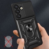 Hybrid Armor Camshield med Camera Cover og Metal Ring til Samsung Galaxy S25 - sort