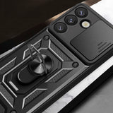 Hybrid Armor Camshield med Camera Cover og Metal Ring til Samsung Galaxy S25 - sort