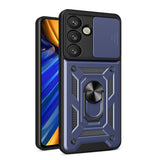 Hybrid Armor Camshield med Camera Cover og Metal Ring til Samsung Galaxy S25 - Blå