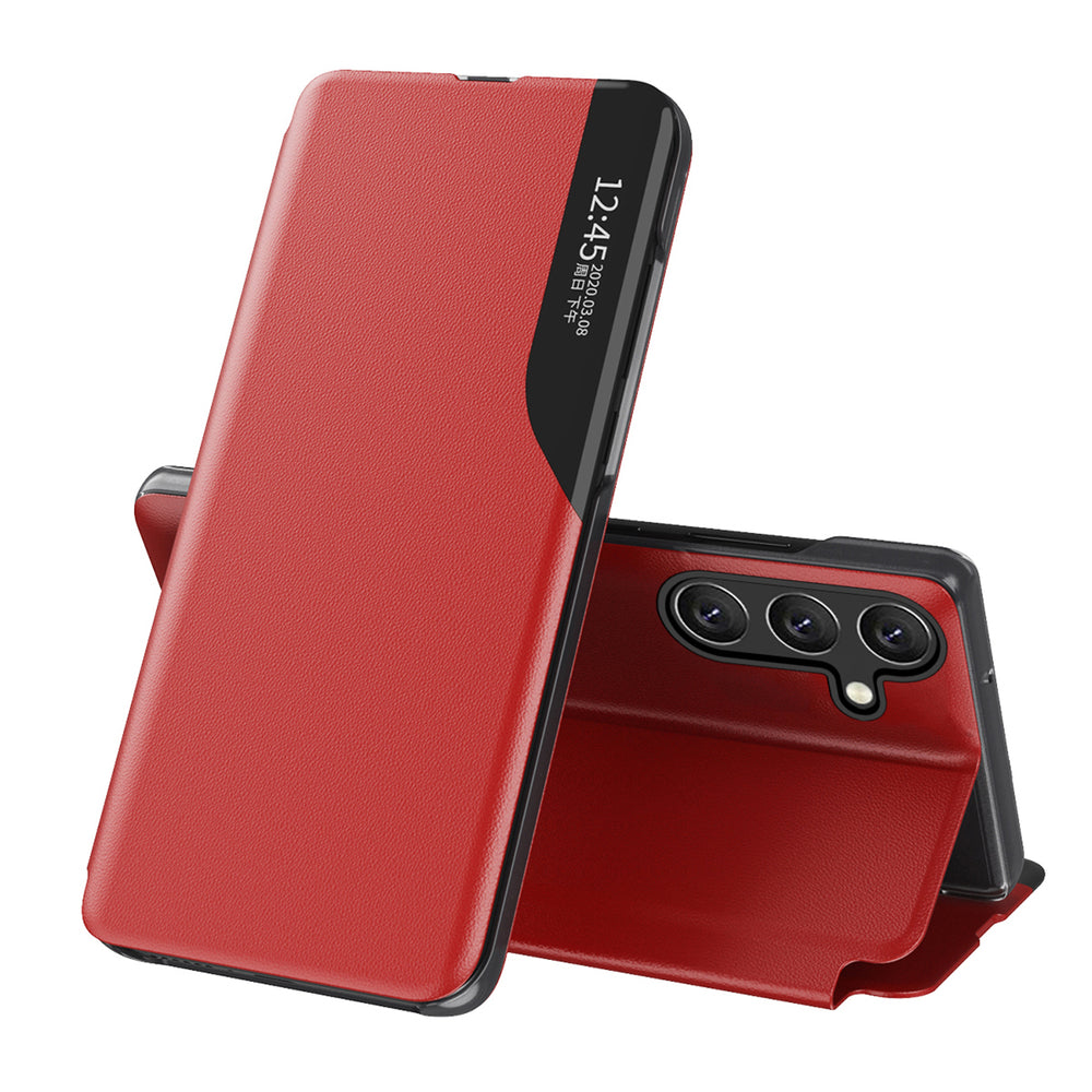 Eco Leather View Case til Samsung Galaxy S25+ med flap og stand - rød