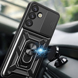 Hybrid Armor Camshield med kameraomslag og metalring til Samsung Galaxy S25+ - sort