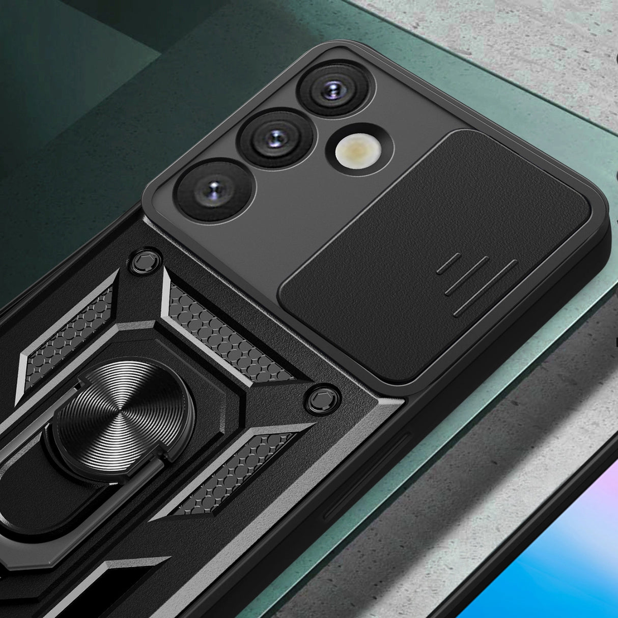 Hybrid Armor Camshield med Camera Cover og Metal Ring til Samsung Galaxy S25+ - sort