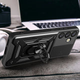 Hybrid Armor Camshield med kameraomslag og metalring til Samsung Galaxy S25+ - sort