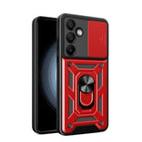 Hybrid Armor Camshield med Camera Cover og Metal Ring til Samsung Galaxy S25+ - Rød