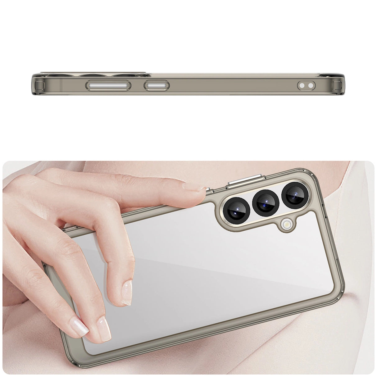 Udendørs rumkasse med gelramme til Samsung Galaxy S25+ - Clear Black