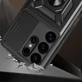 Hybrid Armor Camshield med Camera Cover og Metal Ring til Samsung Galaxy S25 Ultra - sort
