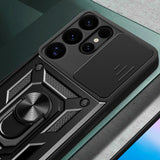 Hybrid Armor Camshield med Camera Cover og Metal Ring til Samsung Galaxy S25 Ultra - sort
