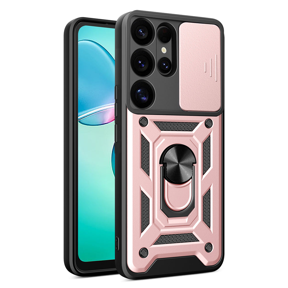 Hybrid Armor Camshield med Camera Cover og Metal Ring til Samsung Galaxy S25 Ultra - Pink