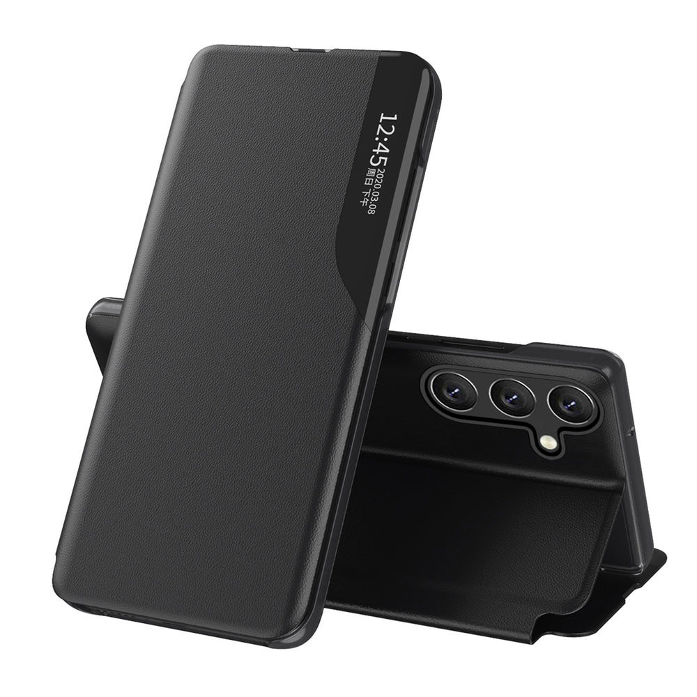 Eco Leather View Case til Samsung Galaxy S24 FE med Flip og Stand - sort