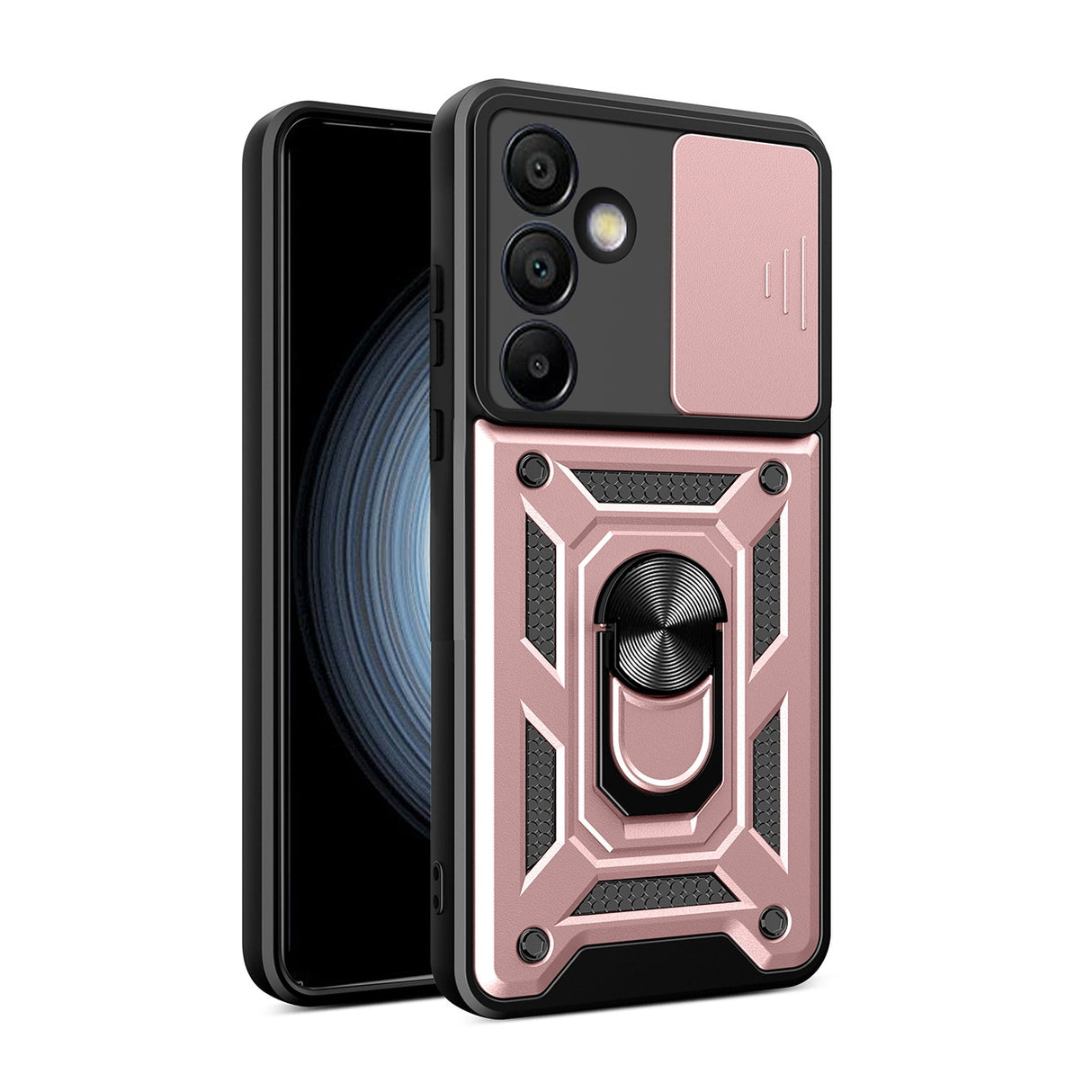Hybrid Armor Camshield med Camera Cover og Metal Ring til Samsung Galaxy S24 FE - Pink
