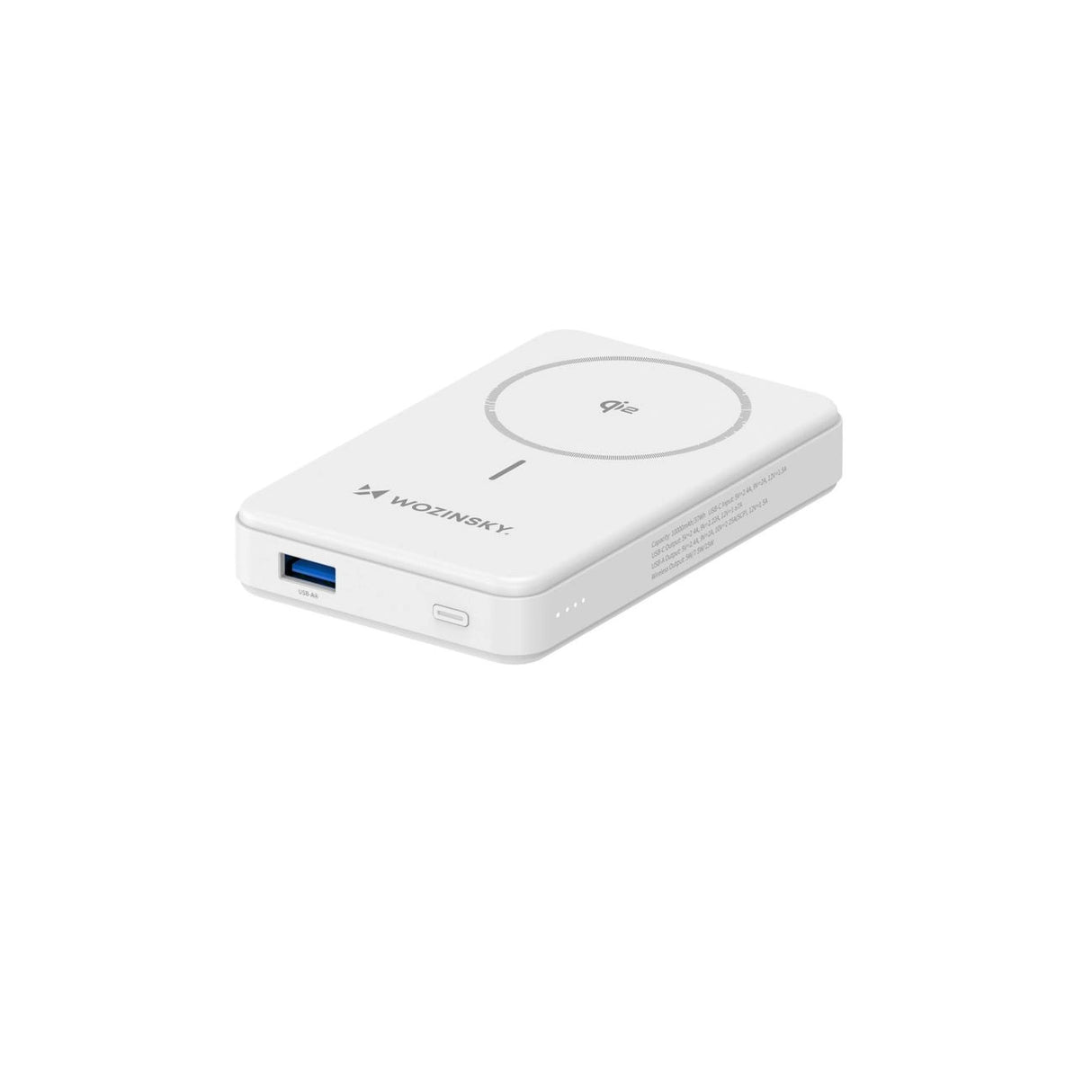 Powerbank Wozinsky WLWP-10KA0Y3WS 22.5W PD Qi2 10000 mAh, med stand, 1x USB-A, 1x USB-C - hvid