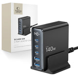 Tech-Protect DC140W-GAN 5-PORT PD140W/QC3.0 Ladestation - sort