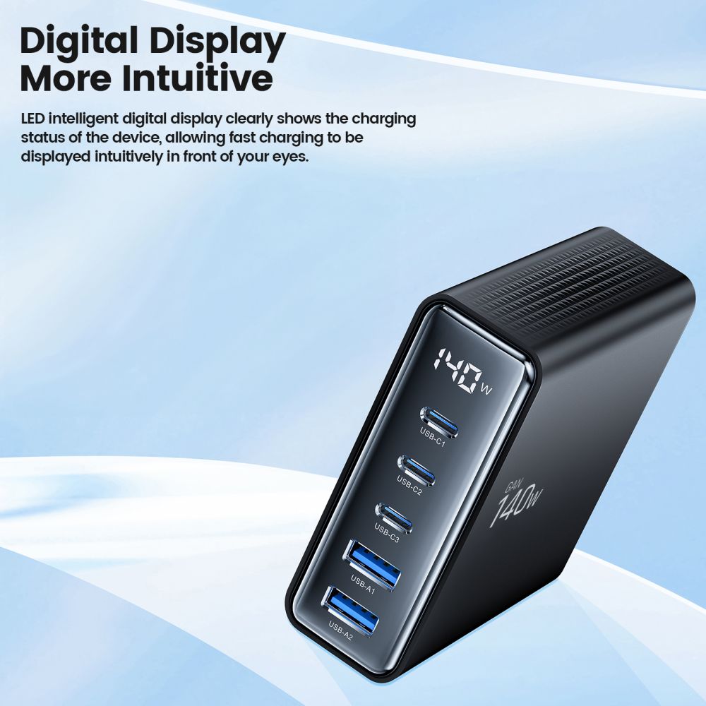 Tech-Protect DC140W-GAN 5-PORT PD140W/QC3.0 Ladestation - sort