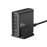 Tech-protect DC80W-GAN 6-PORT PD80W/QC3.0 Ladestation - sort