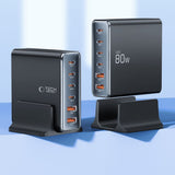 Tech-protect DC80W-GAN 6-PORT PD80W/QC3.0 Ladestation - sort