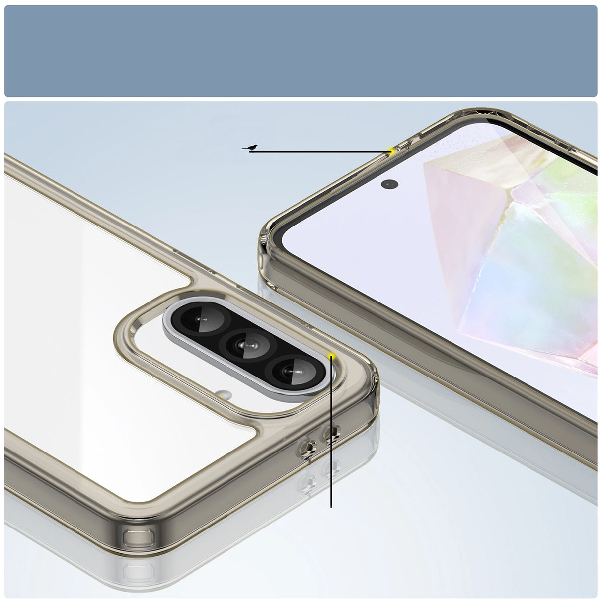 Outer Space Case for Samsung Galaxy A56 Cover med Fleksibel ramme - Halvt gennemsigtigt, sort