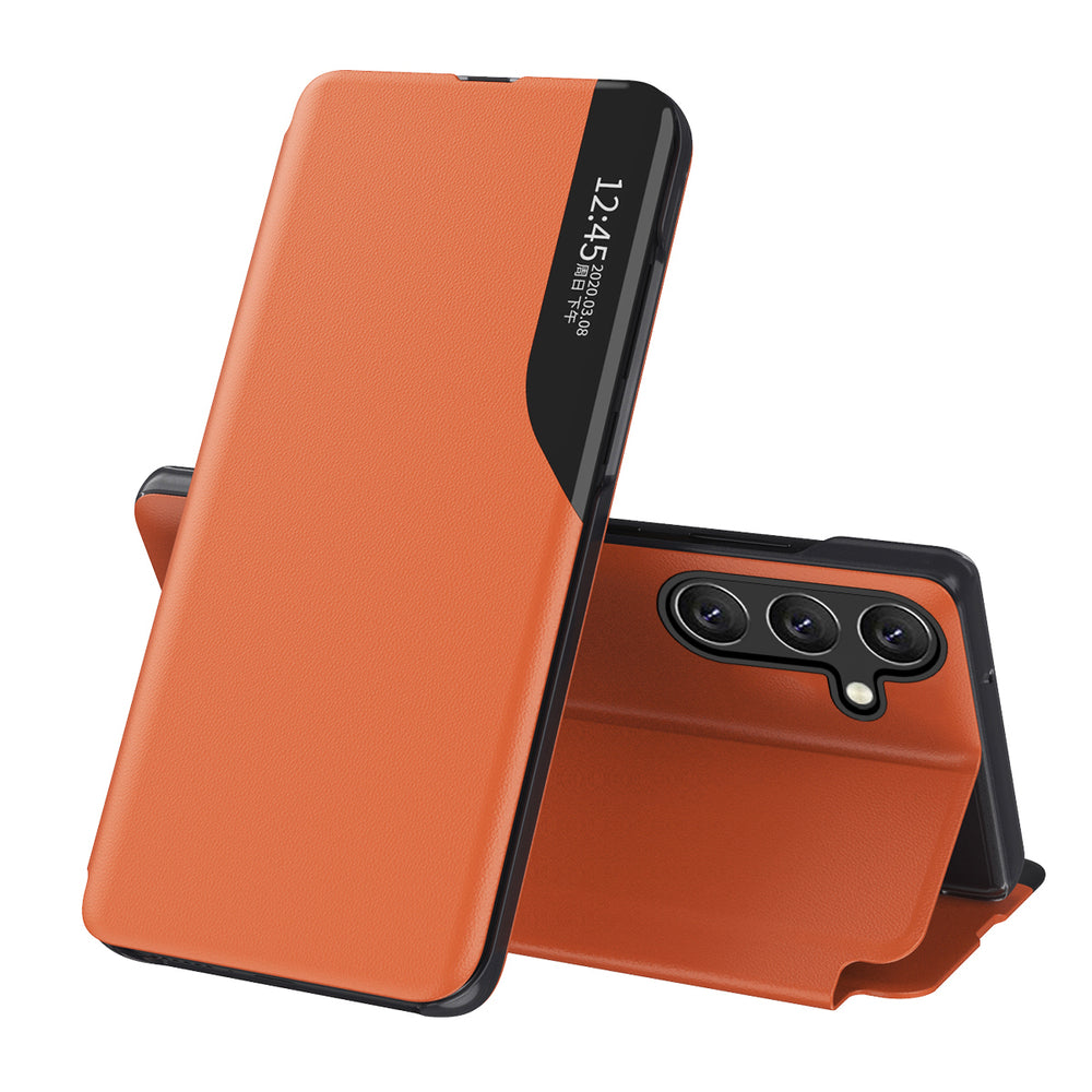 Eco Leather View Case elegant kuffert med flap og standfunktion til Samsung Galaxy A26 - orange