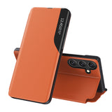 Eco Leather View Case elegant kuffert med flap og standfunktion til Samsung Galaxy A26 - orange
