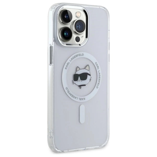 Karl Lagerfeld IML Metal Choupette Head MagSafe Case for iPhone 14 Pro Max - White
