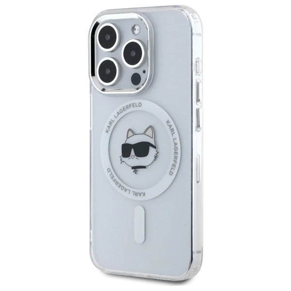 Karl Lagerfeld IML Metal Choupette Head MagSafe iPhone 15 Pro Case - White