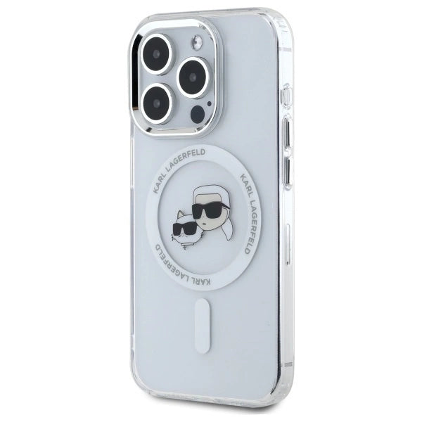 Karl Lagerfeld IML Metal Karl&Choupette Head MagSafe iPhone 15 Pro Case - White