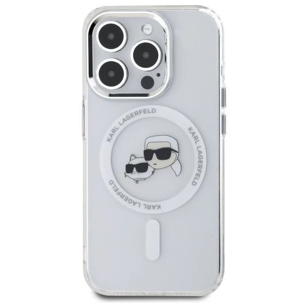Karl Lagerfeld IML Metal Karl&Choupette Head MagSafe iPhone 15 Pro Case - White