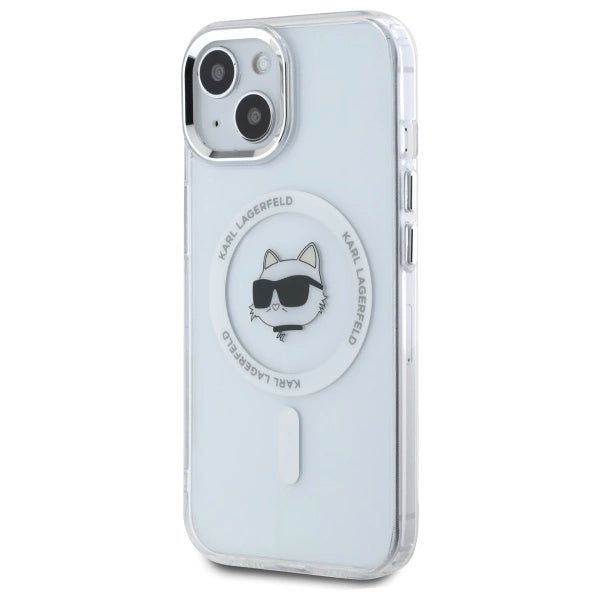 Karl Lagerfeld IML Metal Choupette Head MagSafe iPhone 15 Plus Case - White