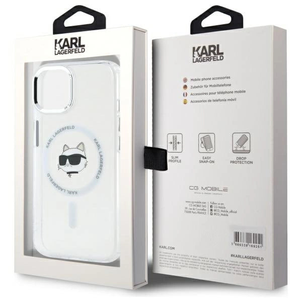 Karl Lagerfeld IML Metal Choupette Head MagSafe iPhone 15 Plus Case - White