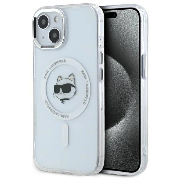Karl Lagerfeld IML Metal Choupette Head MagSafe iPhone 15 Case - White
