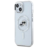 Karl Lagerfeld IML Metal Karl&Choupette Head MagSafe iPhone 15 Case - White