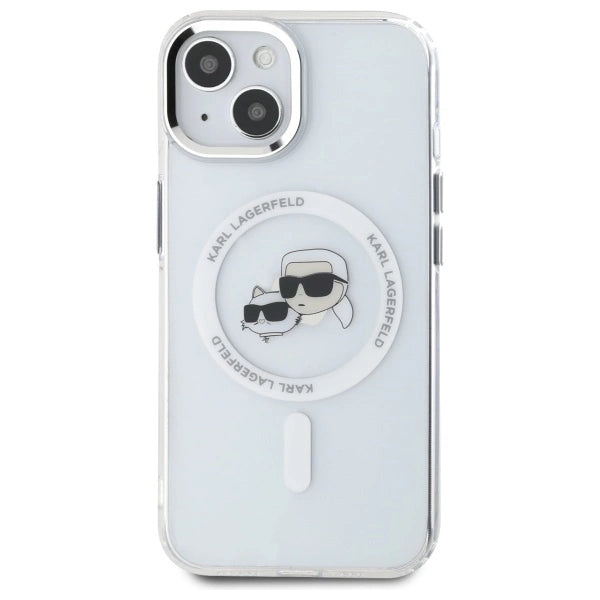 Karl Lagerfeld IML Metal Karl&Choupette Head MagSafe iPhone 15 Case - White