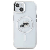 Karl Lagerfeld IML Metal Karl&Choupette Head MagSafe iPhone 15 Case - White