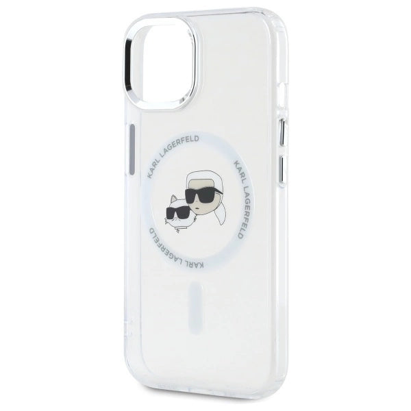 Karl Lagerfeld IML Metal Karl&Choupette Head MagSafe iPhone 15 Case - White