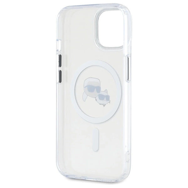 Karl Lagerfeld IML Metal Karl&Choupette Head MagSafe iPhone 15 Case - White