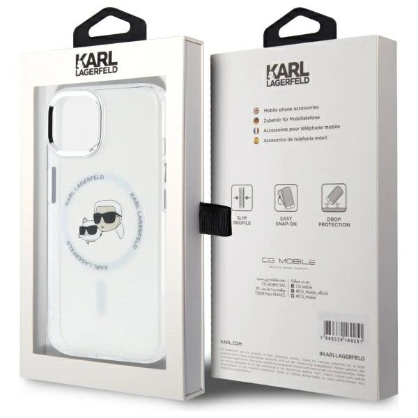 Karl Lagerfeld IML Metal Karl&Choupette Head MagSafe iPhone 15 Case - White