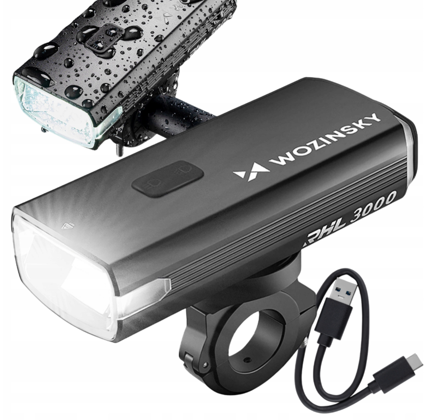 Wozinsky Front Bike Light + USB-C Cable (3000 lm) - Black