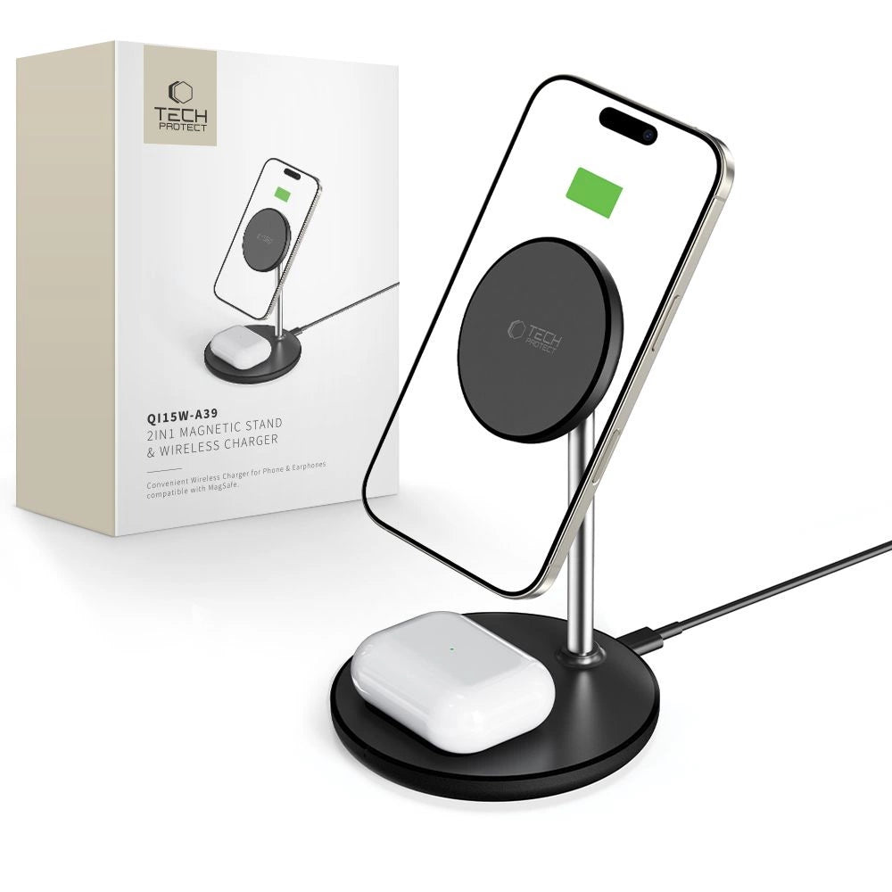 Tech-Protect QI15W-A39 2in1 MagSafe-opladningsstation - sort