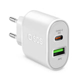 SBS TETRPD20W 20W USB-A USB-C Wall Charger med Power Delivery - hvid