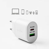 SBS TETRPD20W 20W USB-A USB-C Wall Charger med Power Delivery - hvid