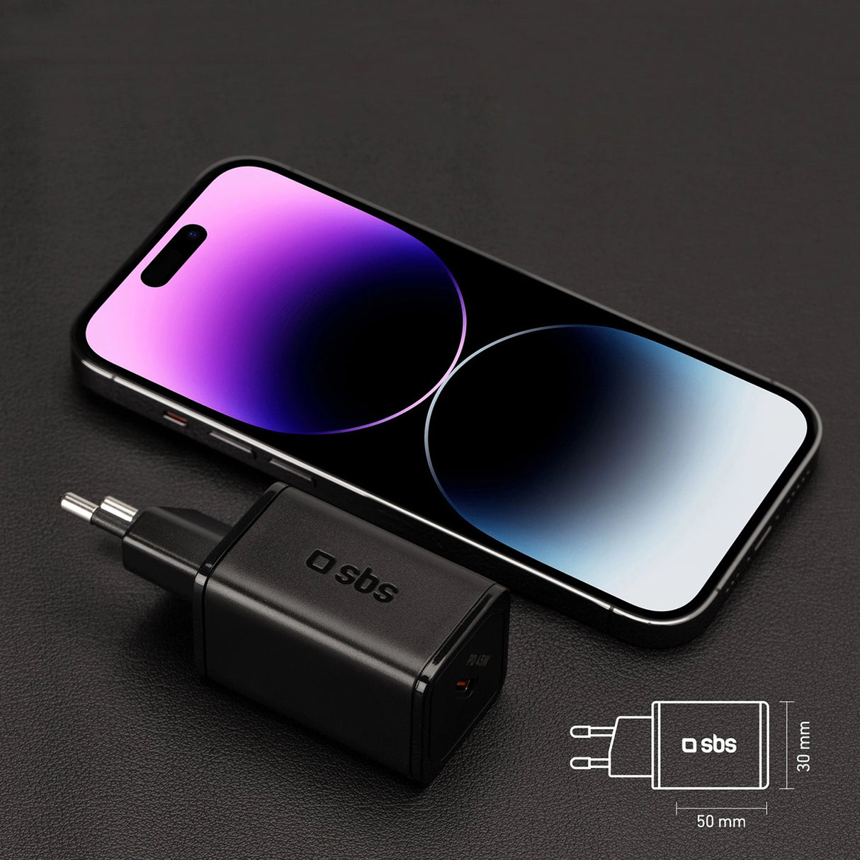 SBS TETRGAN1C45W 45W GaN USB-C Wall Charger med Power Delivery - sort