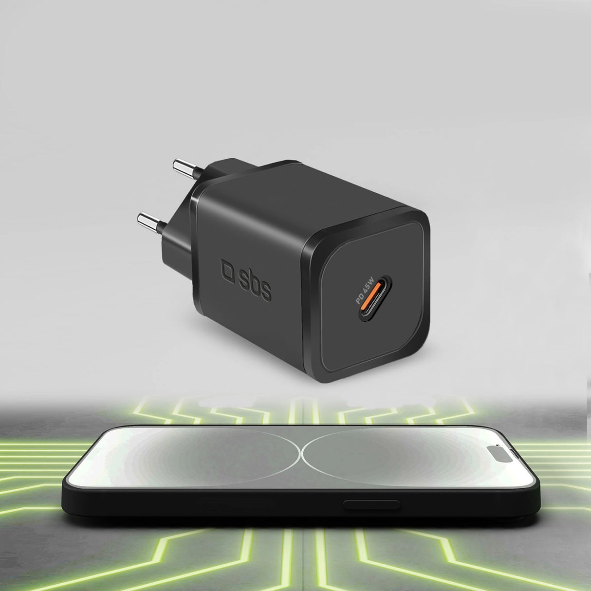 SBS TETRGAN1C45W 45W GaN USB-C Wall Charger med Power Delivery - sort