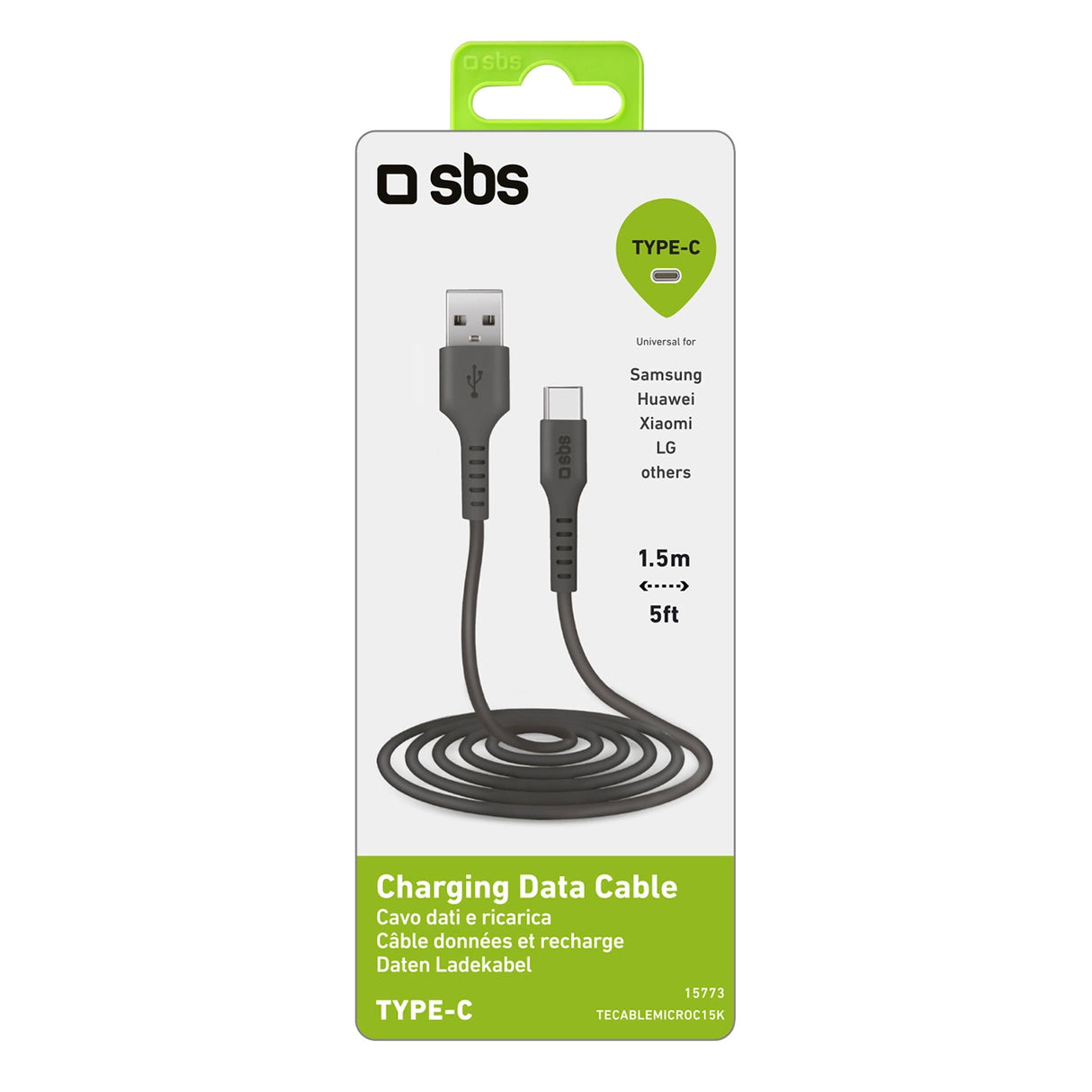 SBS TECLEMICROC15K USB-A - USB-C Kabel 1,5 m - sort