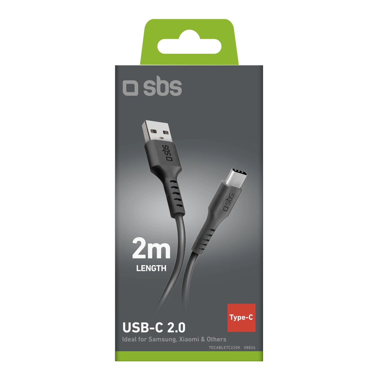 SBS TECABLETC220K USB-A - USB-C Kabel 2 m - sort